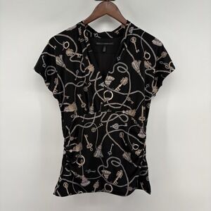 WHBM‎ Baroque Key Print Surplice Top S